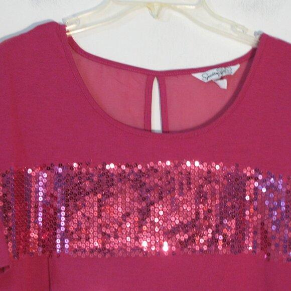 *Speechless Sequin Top Small Pink with Semi Sheer Detail on Back - Picture 2 of 4